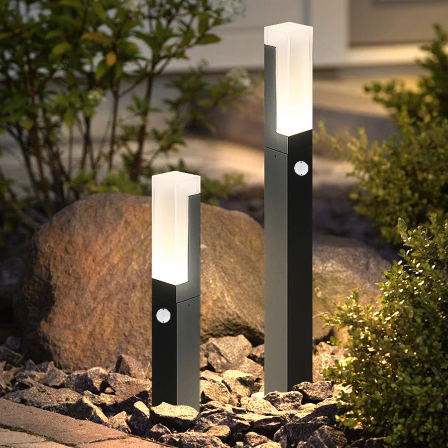 Thrisdar Outdoor 10W PIR Motion Sensor Garden Lawn Light vodotesná vila Pathway Bollard Light Landscape Lawn Post Light