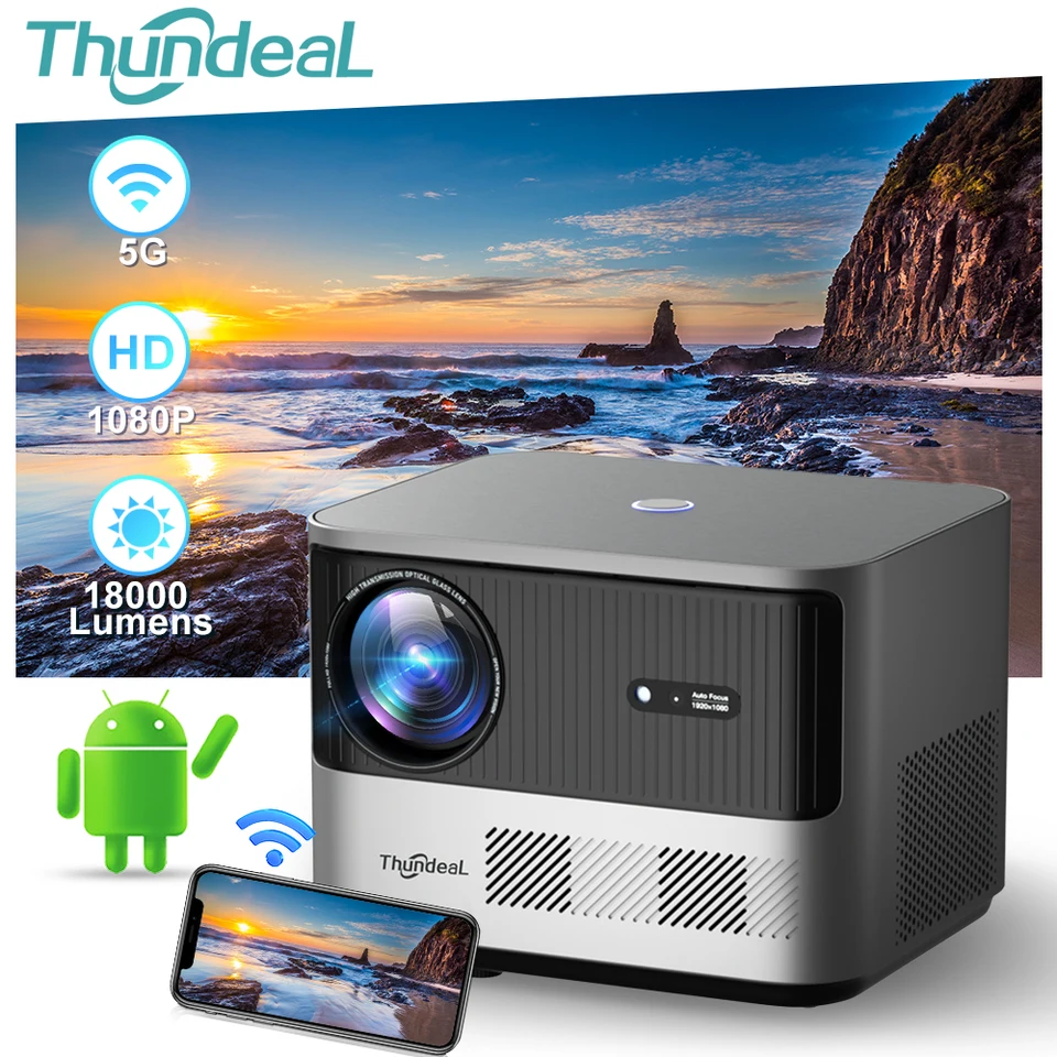 Thundal TDA6 Full HD 1080P Projector 4K Video 5G WiFi Android Projector FHD TDA6W domáce kino 3D SMART PLYTNÝ PRE PREPRAVNÝ ZOBRAZENIE