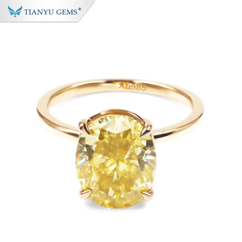 Tianyu Gems oválne živé žlté solitaire prstene Moissanite 9x11mm Gemstone 10k 14k 18k žlté zlato Ženy Svadobný zásnubný prsteň