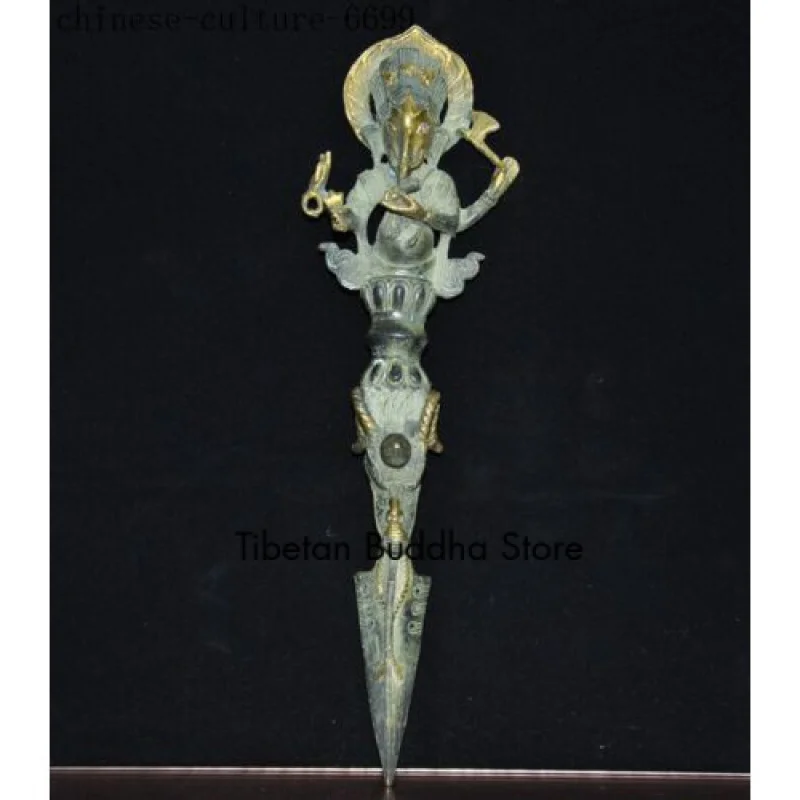 Tibetský bronzový pozlátený slon Jambhala Dorje Vajra Dorje Phurpa Dagger Talisman