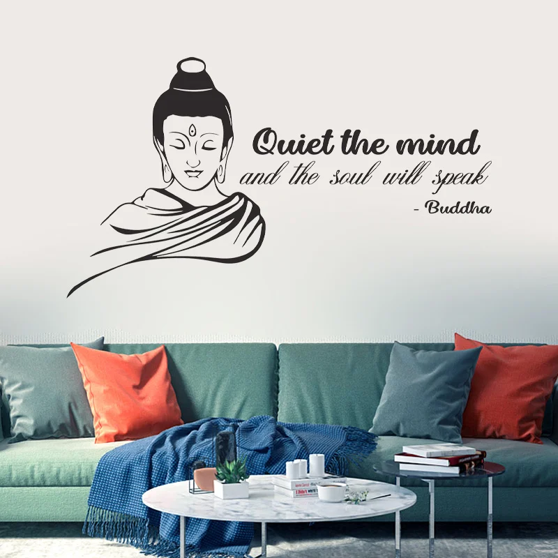Ticho myseľ a duša budú hovoriť citát Buddha Wall Sticker Náboženská kultúra vinylová domáca spálňa obtisky 3B60