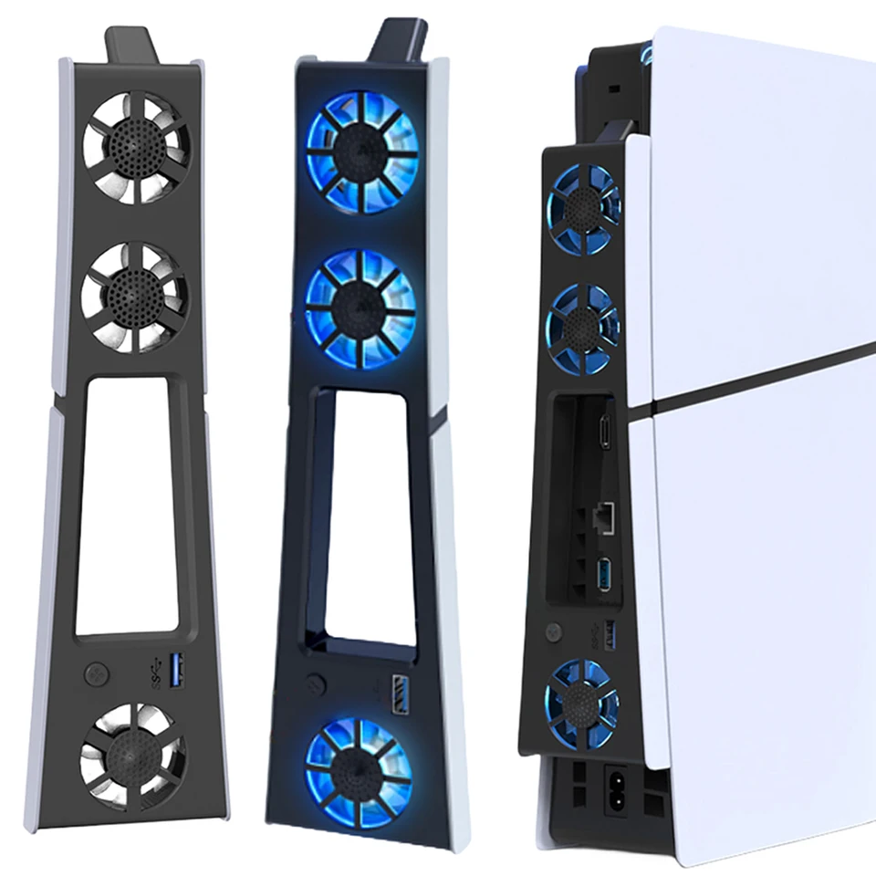 Tichý vylepšený chladiaci ventilátor pre PS5 Slim s LED svetlami nastaviteľnou rýchlosťou a pripojením USB pre optimálny výkon hrania