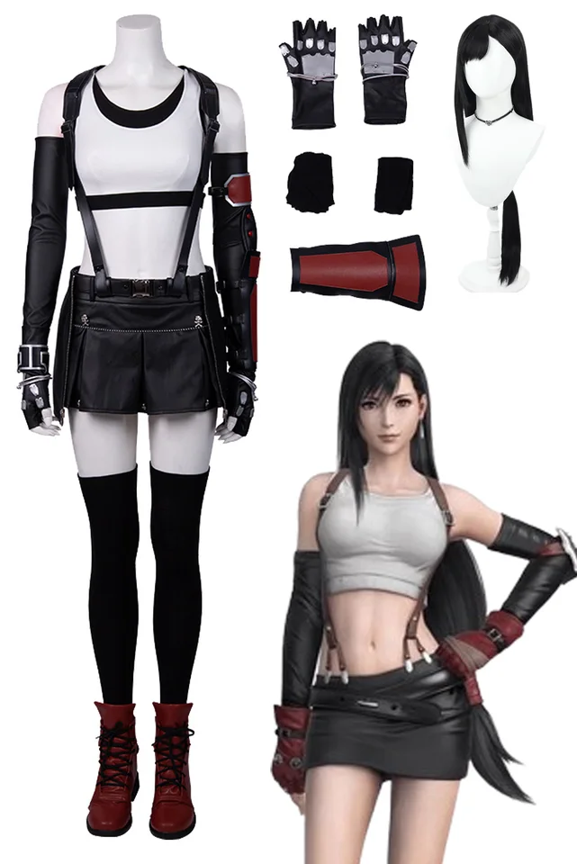 Tifa Woman Cosplay kostýmy Game Final Fantasy FF7 Tifa Parochnica Shoes Fantasia Masguise kostýmy sexy Lockhart Remake Battle Suit