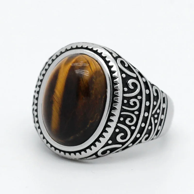 Tiger Eye Stone Men Ring 925 Sterling strieborný charizmatický drahokam vintage turecké ručne vyrábané šperky najlepší darček