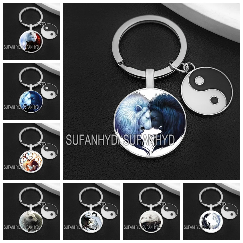 Tiger Keychain pre kľúčové čínske jin jang kľúčenie pre dvere Tai Chi Keychains pre domáci darček pre človeka