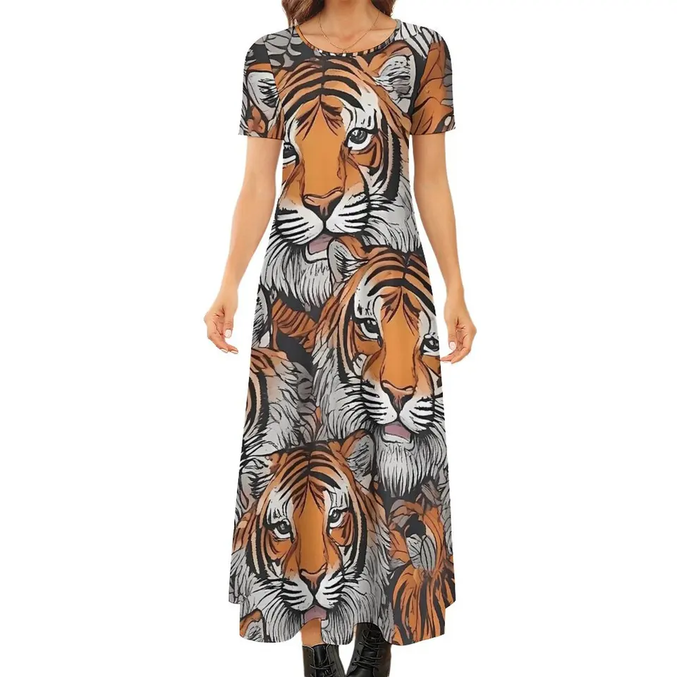 Tiger Mania Dress Animal Print Party maxi šaty dámske krátke rukávy ulica móda boho pláž dlhé šaty veľkú veľkosť 6xl 7xl