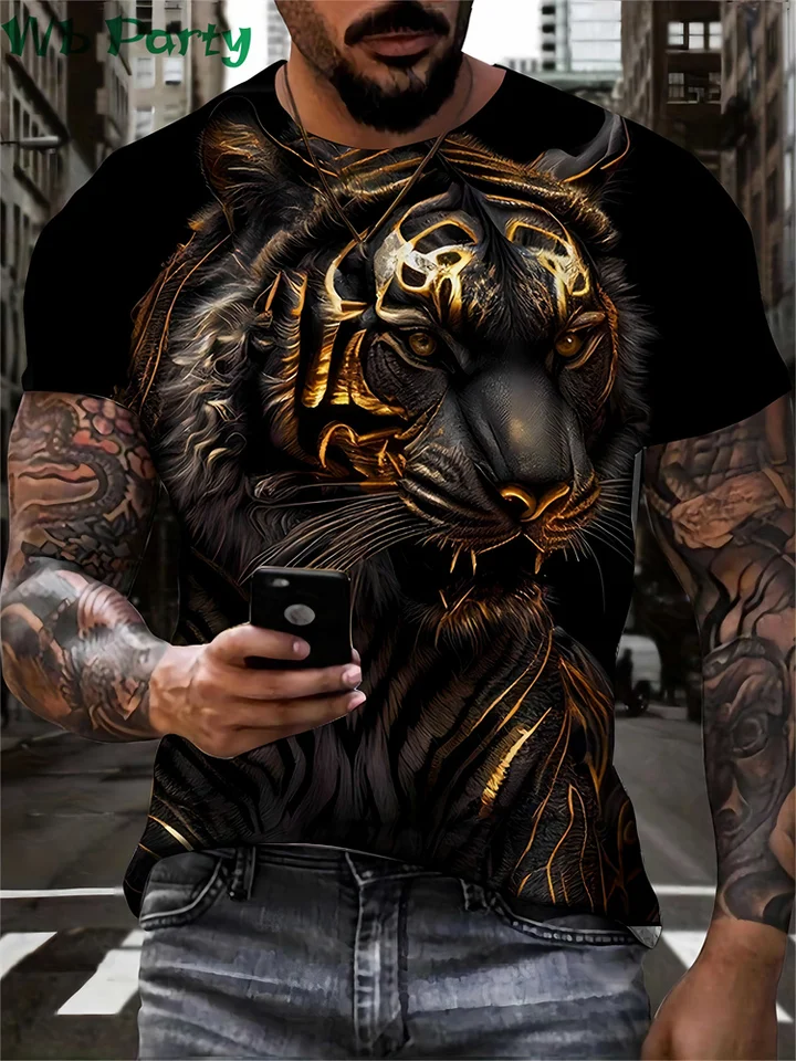 Tiger Print Clothes Men Grafické tričká 3D tlač Pánske letné oblečenie Tričko Man s krátkym rukávom tričko Tiger tričká Grafické odpaliská