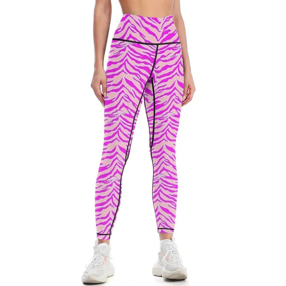 Tiger Print - Pink & Pink Leggings Dámske dámske športové oblečenie Dámske dámske dámske posádky Sportswear Woman Woman Wom Workout Shorts Womens Leggings