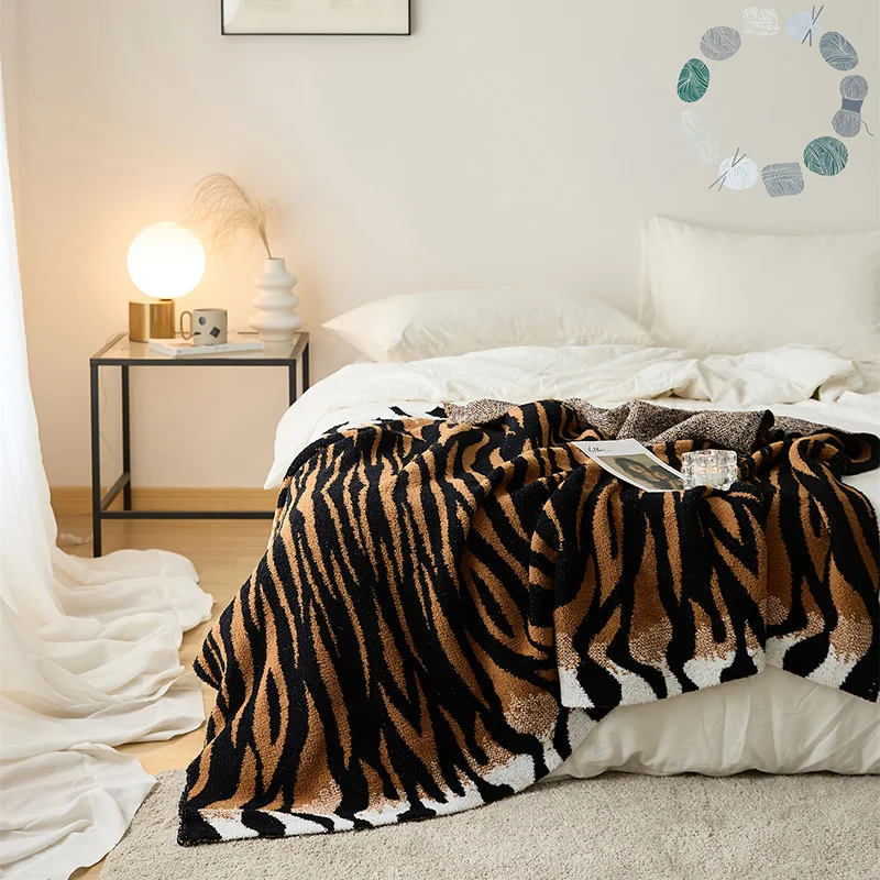 Tiger vzor pletené koleno prikrývka nadýchaná prikrývka Nositeľná posteľ na posteľ prikrývky Jacquard Bed prikrývky Domáca dekorácia pohovka