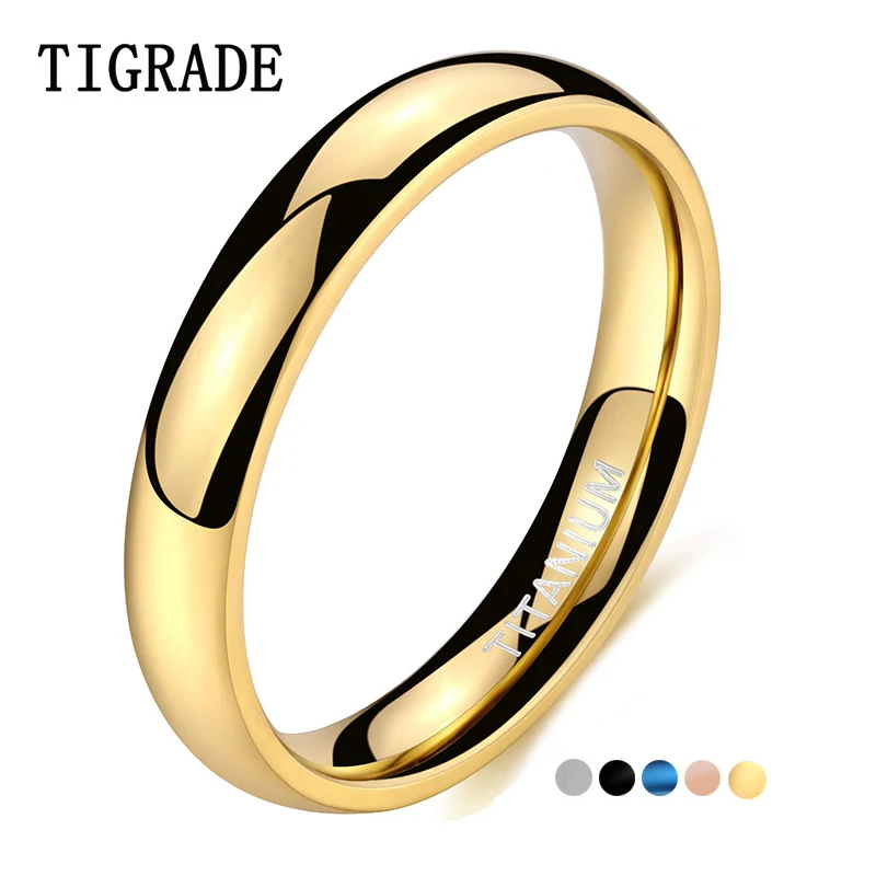Tigrade 4 mm leštený zlatý prsteň pre mužov Ženy Black Blue Strieborný farebný prsteň pre svadobnú skupinu titánový unisex prsteň gravírovanie veľkosti15