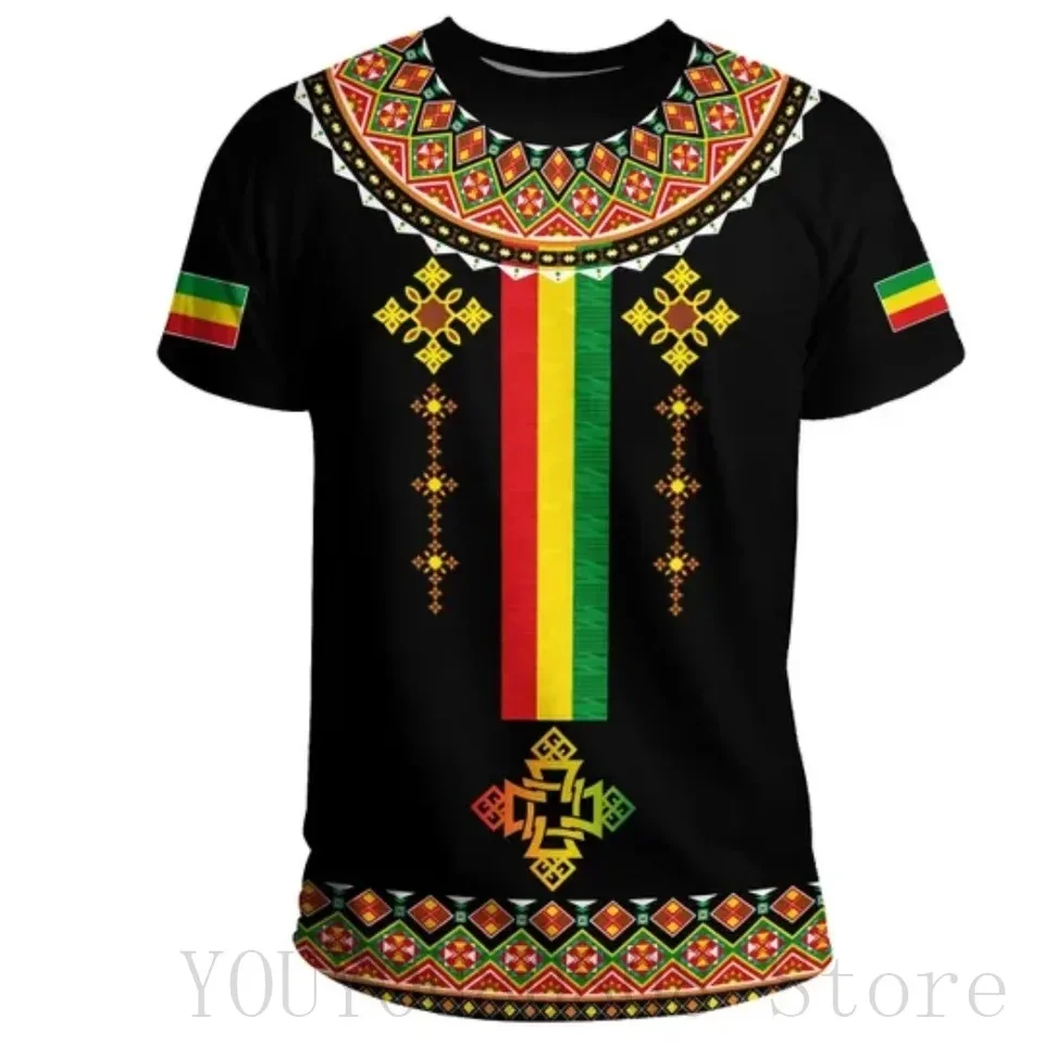 Tigray - Pánska a ženská vlajka na aktivitu 3D tlačené tričko, krátke rukávy, okrúhly krk, príležitostný, voľný, vysokokvalitný, leto, nový
