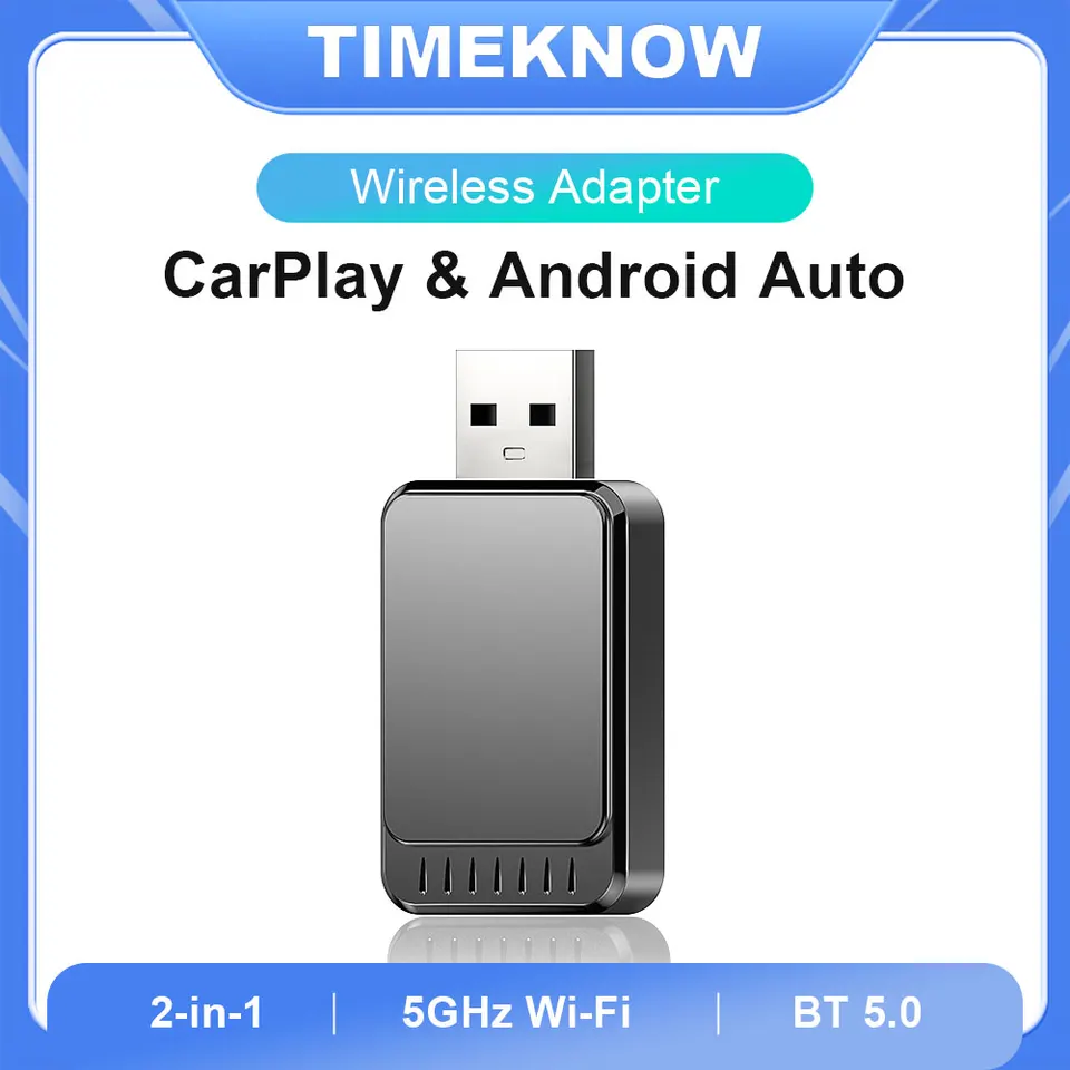 TIME Knowed Nový bezdrôtový CarPlay Android Automatic Adapter Smart Mini Box Plug a Play 5GHz WiFi Fast Connect 2 IN1 Wireless Adapter