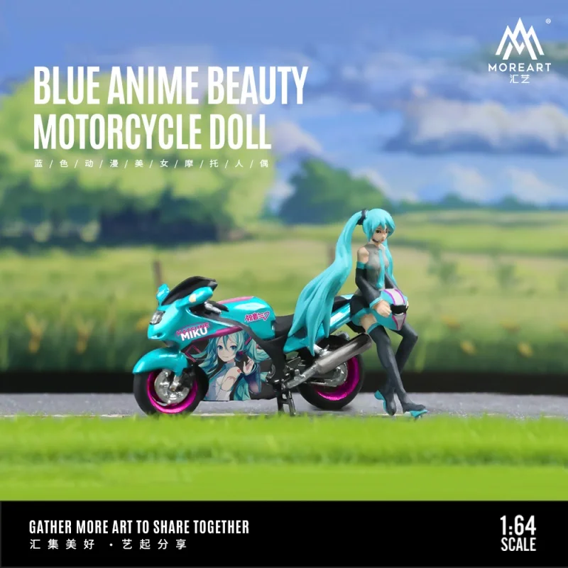 Timemicro & Moreart 1:64 Blue Anime Beauty Motorcycle Doll Resin Set