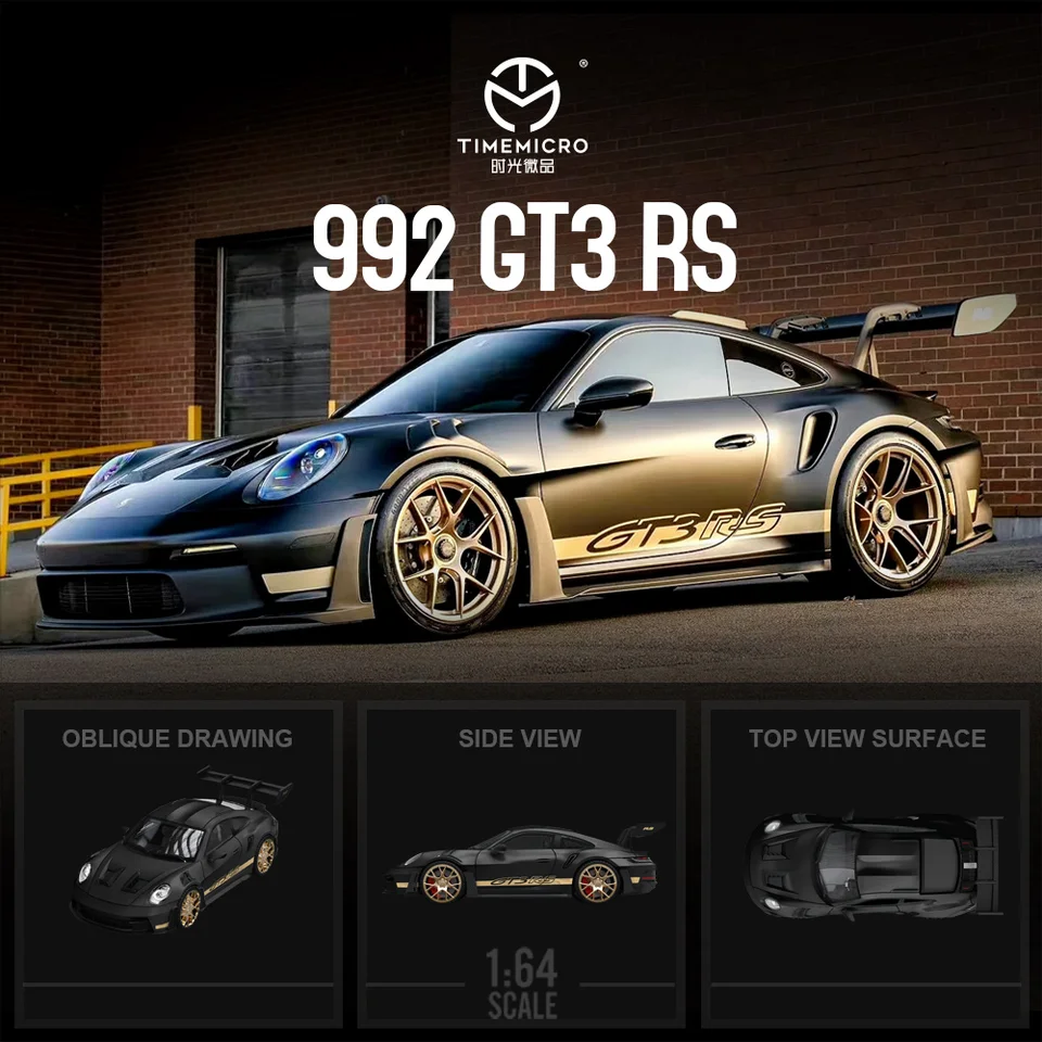 Timemicro & Moreart 1/64 Mini 992 GT3 RS- Black Finish - Model zliatiny Krásna dievčina Živová akčná figúrka Limited Collection GIF