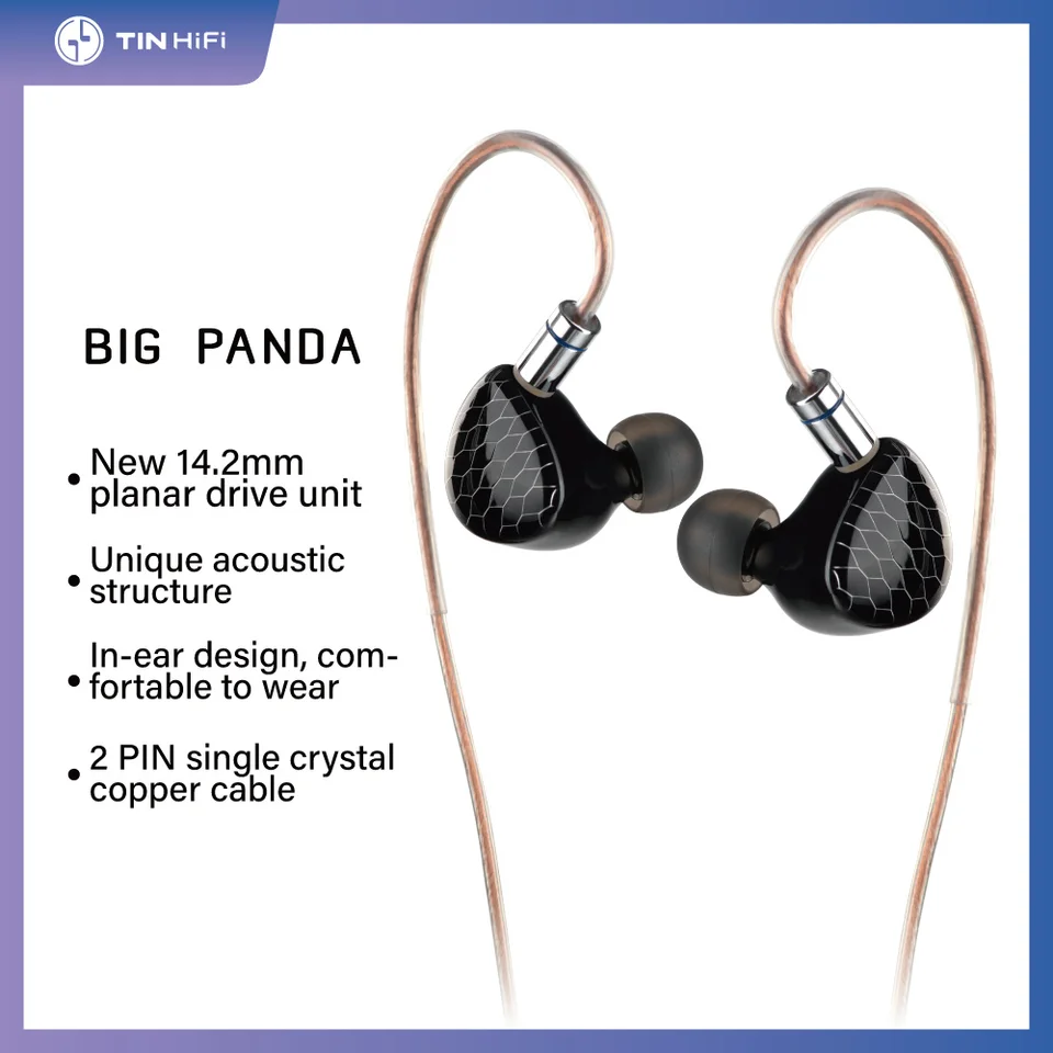 Tinhifi P1 Max Big Panda 14,2 mm plochá membrána pohon Hifi v ušných slúchadlá