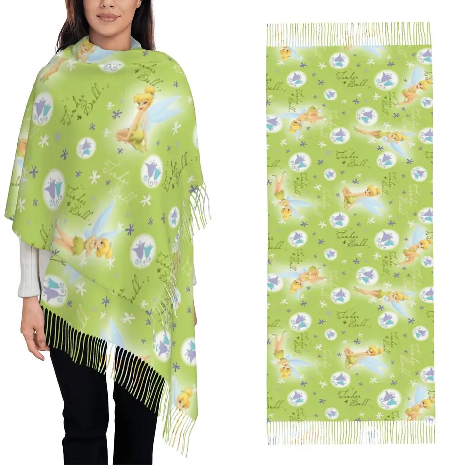 Tinker Bell Fairy Cartoon Shawls Zápaly pre dámy zimné teplé dlhé šál princezná kvetina anime praskl