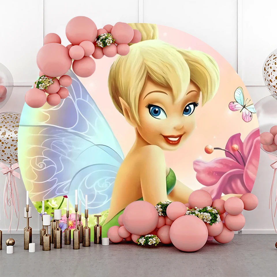 Tinker Bell Fairy Round pozadie pozadia pre fotografiu pre bábätká narodeniny dekorácie párty rekvizity fotoshoot fotokozón