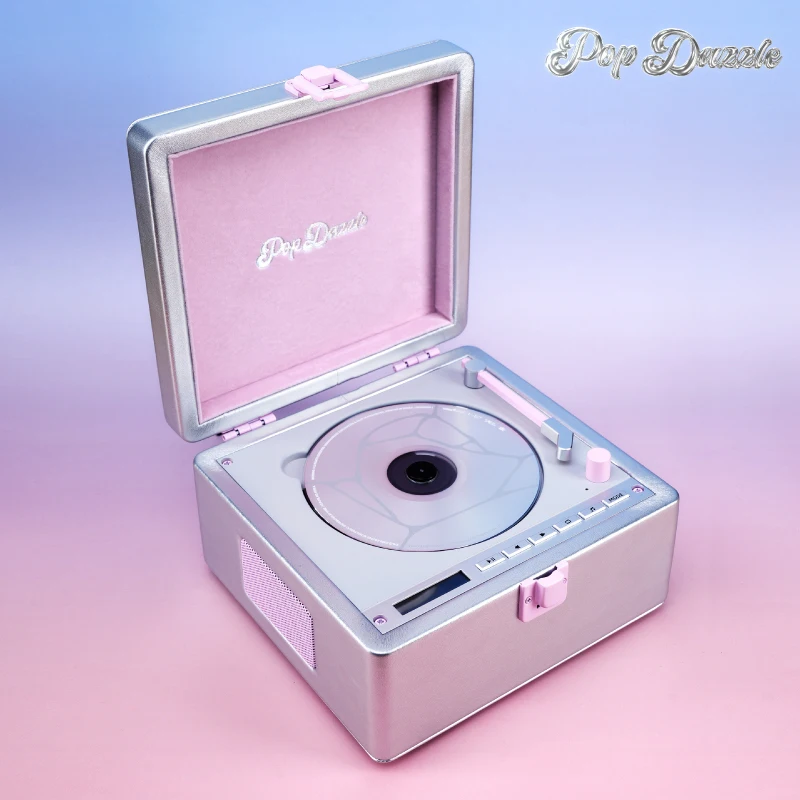 Tinyl popdazle cool strieborný retro retro cd prehrávač Bluetooth integrovaný audio cd prehrávač nahrávací stroj