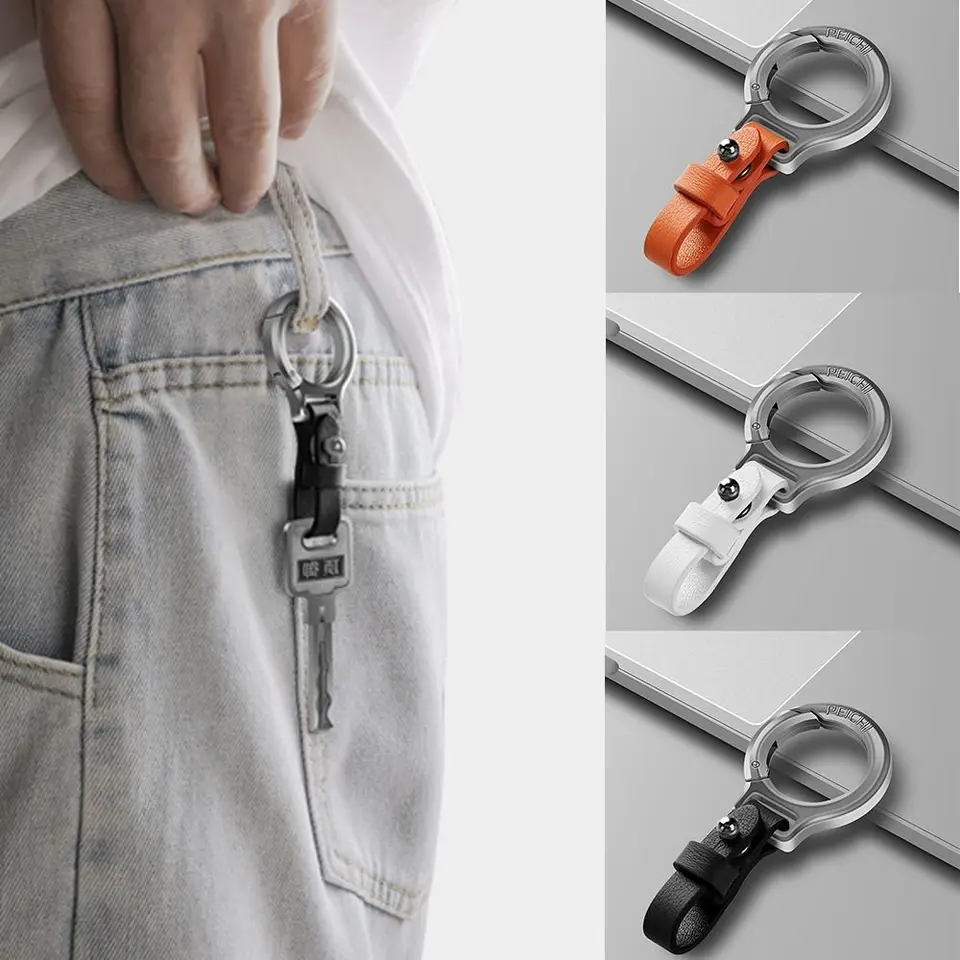 Titánska zliatina CowHide Leather Keychain pás pás Buckle Carabiner Držiteľ automobilu Držiteľ malých kľúčových krúžkov Vonkajší nástroj