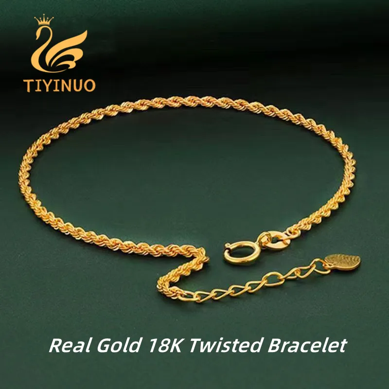 Tiyinuo autentický skutočný 18k zlatý AU750 Twisted náramok Vynikajúci jemný darček klasický darček pre ženy pre ženy nastaviteľné jemné šperky