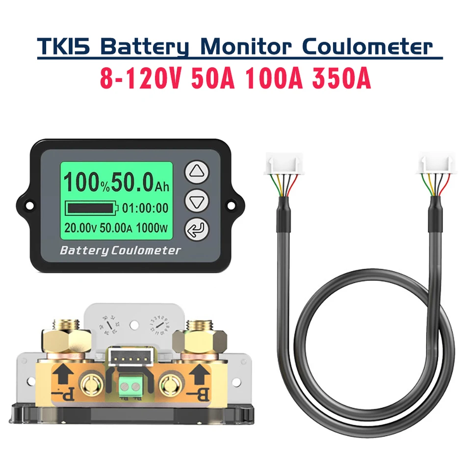 TK15 batéria coulometra 50a 100a 350A lítium batérie tester Tester Prúdový prúd zvyškového napájacieho indikátora Monitor batérie