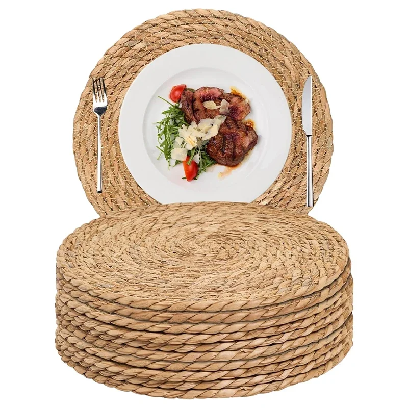 Tkané prestieranky 30 cm okrúhle ratanovú dráhu prírodná voda Hyacinth Mats ručne vyrábané vankúšiky Weave Place pre jedálenský stôl Domov vonkajší