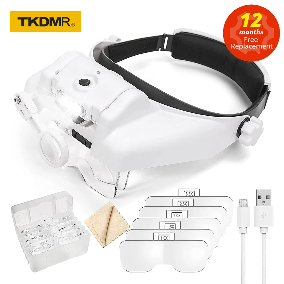 TKDMR USB Rechargeabbl hlava namontovaná na binokulárne okuliare lup