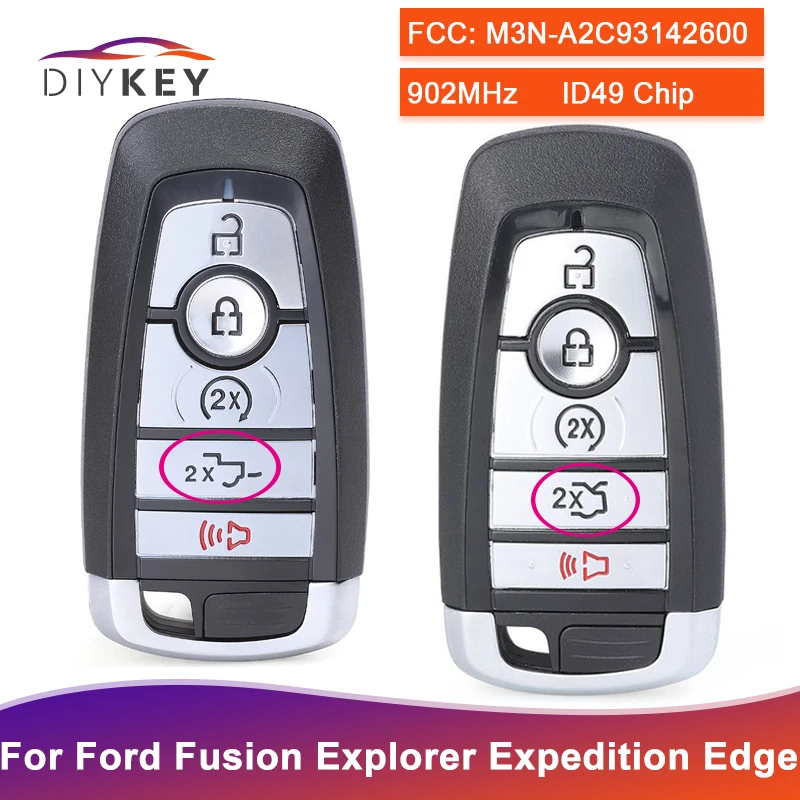 Tlačidlá Diykey 5 M3N-A2C93142600 pre Ford Edge Fusion Expedition Explorer Mustang 2017 2018 2019 2020 Diaľkový kľúč 902 MHz ID49