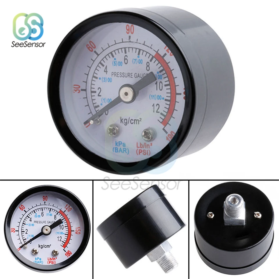 Tlačný tlakový tlakový rozchod 10 mm 1/8 bsp 13 mm 1/4 bsp závit 0-180 PSI 0-12 MANOMETER Dvojitá stupnica pre vzduchový kompresor