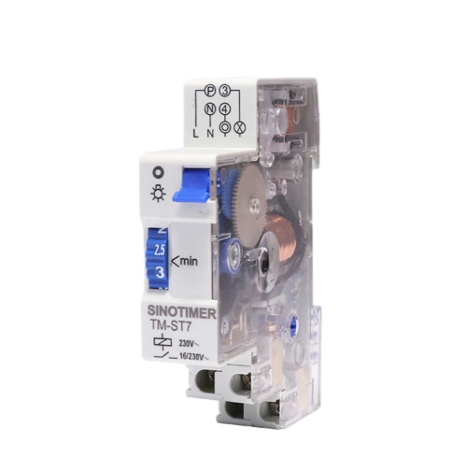 TM-ST7 AC220V 7 minút Mechanický časovač 18 mm s jedným modulom DIN Rail Staircase Time Switch Timer 16A Spínač časovača nástroja