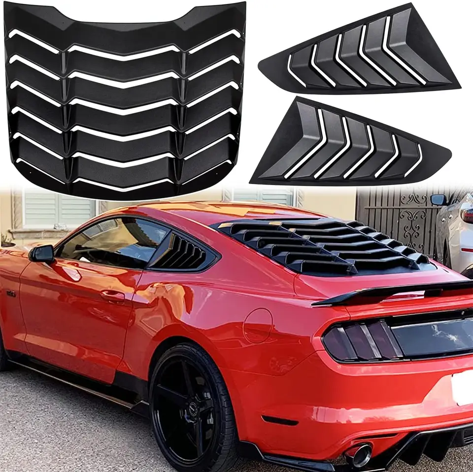 TML Zadné a bočné okenné žalúzie čelné sklo Slnečný tieň pre Ford Mustang 2015 - 2023 v GT Lambo Style ABS Matte Black