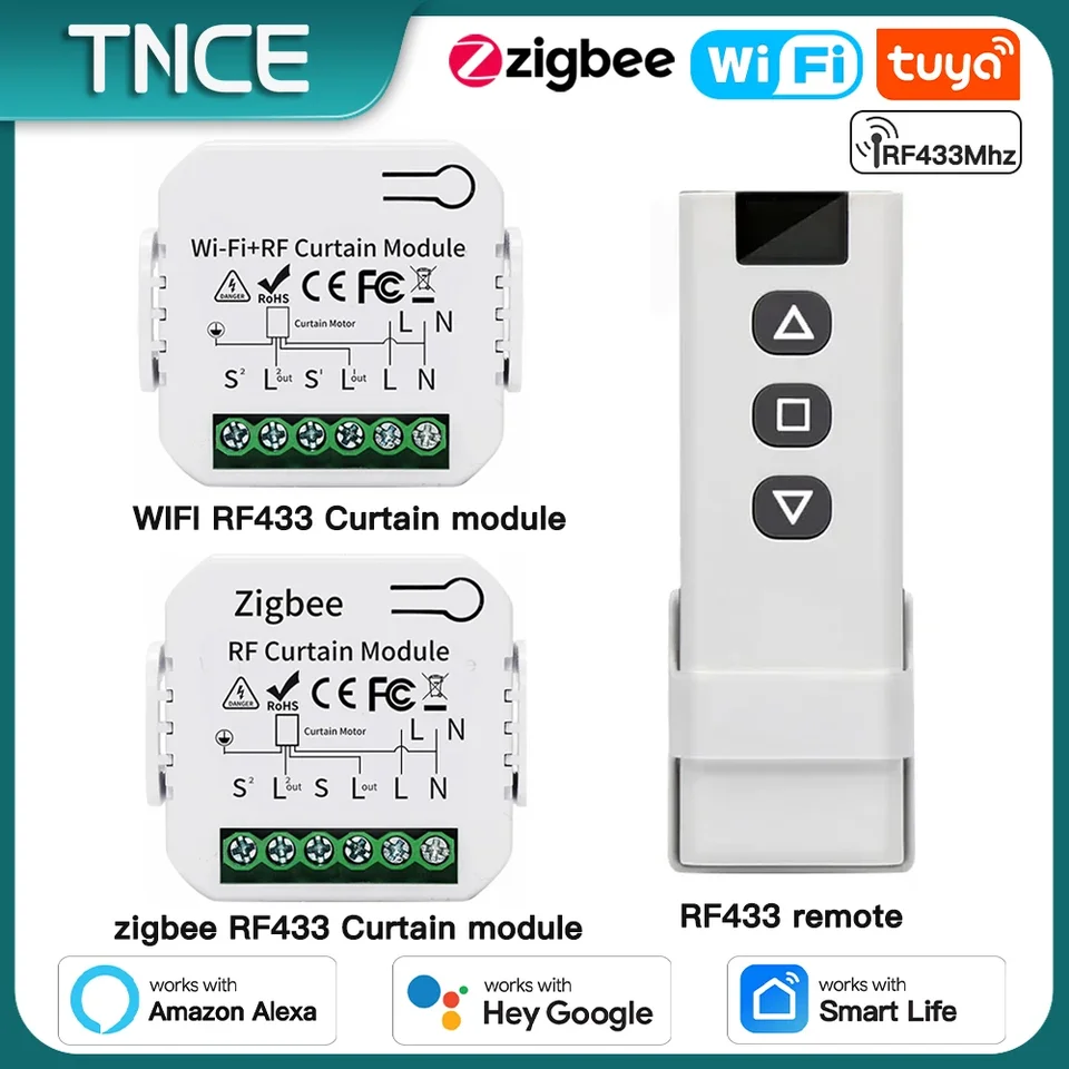 TNCE TUYA Curtain Switch Modul WiFi Zigbee RF433MHz, Roller Roller Blinds Shutter Motor Breaker, Smart Control Voice Alexa Google Home Home