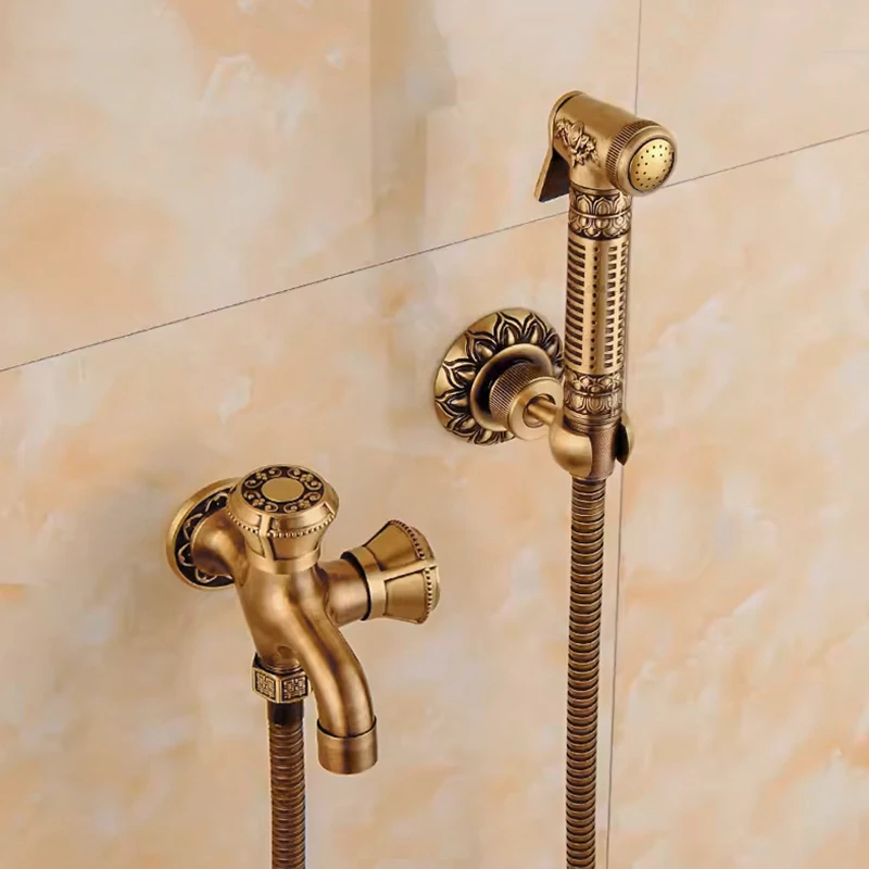 Toaletný bident postrekovač sada starožitných bronzových mosadiel dvojité použitie bidet faucet kúpeľňový postrekovač sprchový bident faucet vysokotlakovú súpravu pištole