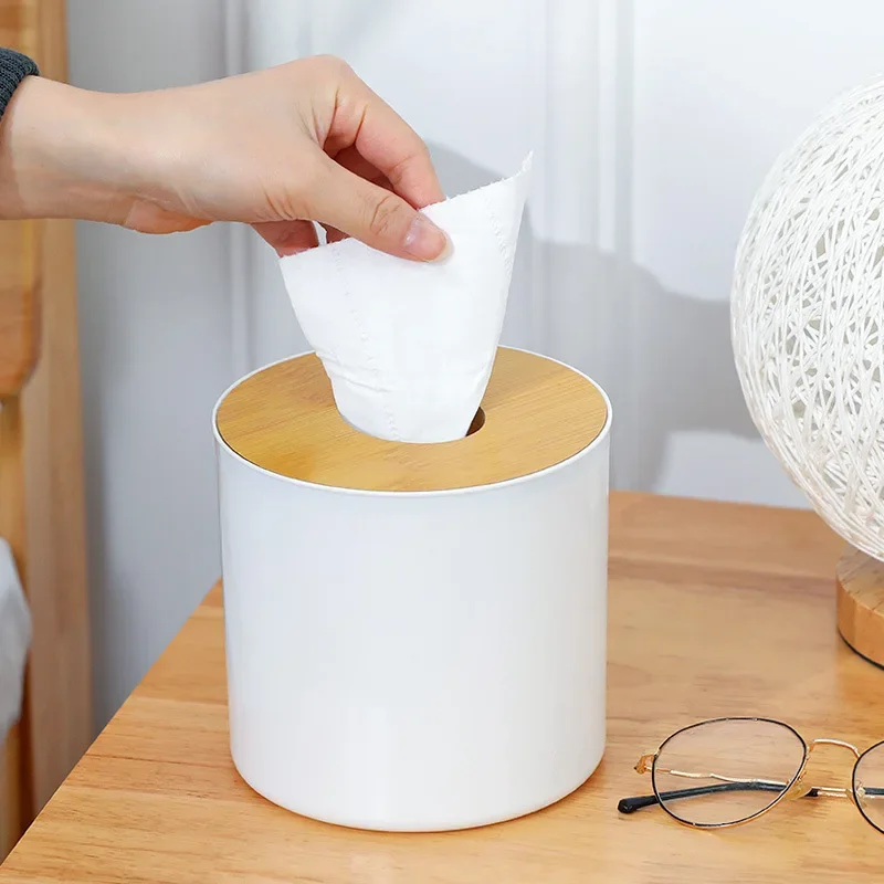Toaletný papier Drevená krytka okrúhleho hodvábneho boxu masívna farebná obrúsky držiak puzdro Jednoduchý štýlový domáci hodvábny papier dávkovač