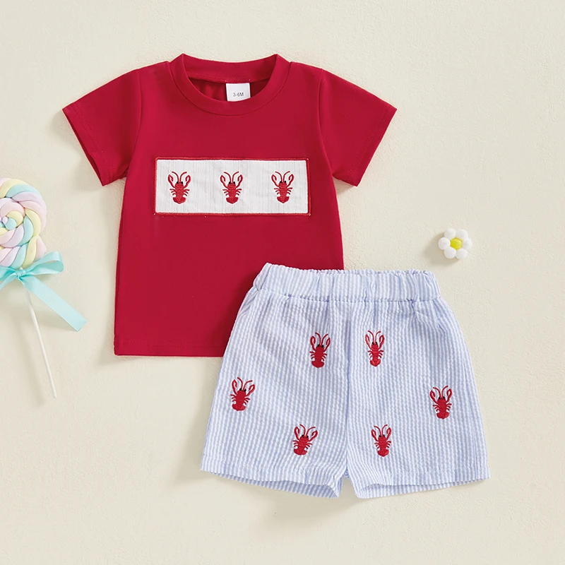 Toddler Boy letné oblečenie outfits homár Vyšíva