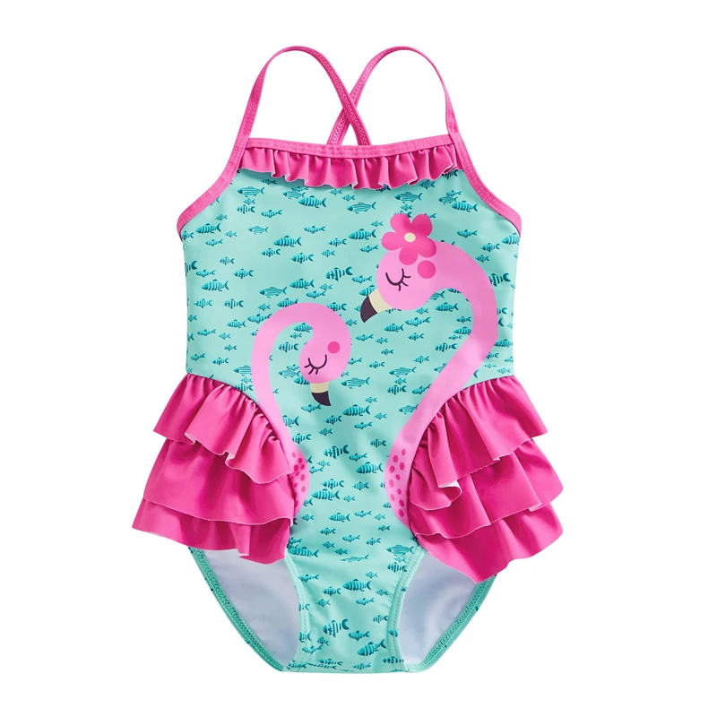 Toddler Girl s letnú kombinézu bikiny plameniak malá ryba s rukávmi bez rukávov bez rukávov plaviek bez rukávov
