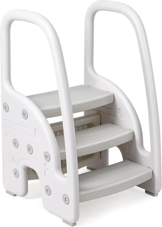 Toddler Step Stool pre kúpeľňu umývadlo kuchynské pult, plastové deti 3 kroková stolička s rukoväťami strany pre toaletný nočník,