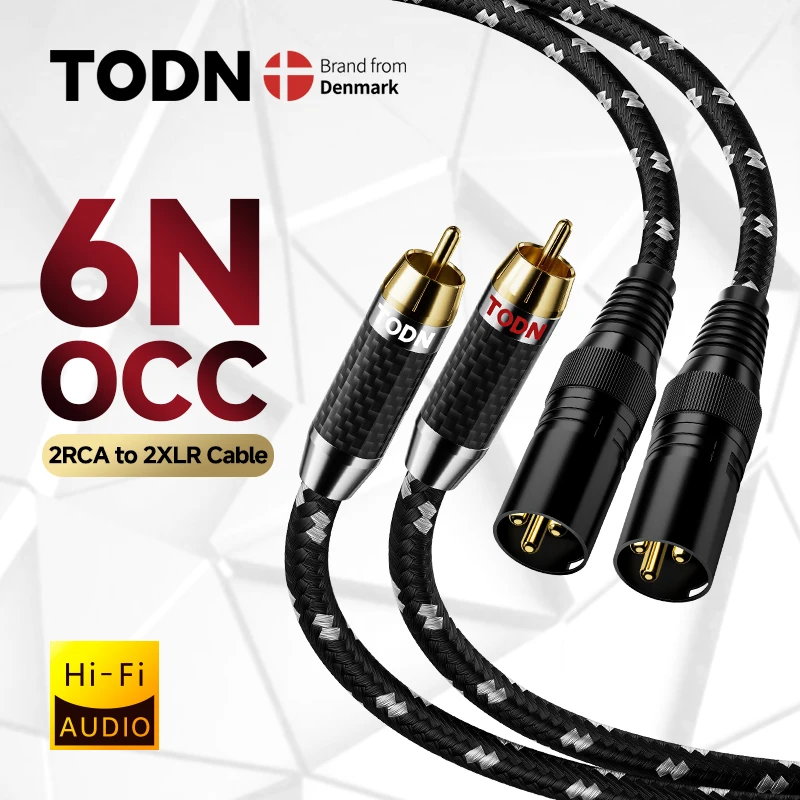 Todn 1 pár High-end Hi-Fi Audio Cable 2RCA až 2xlr samec zlatohnedej zástrčky OFC stereofónny kábel