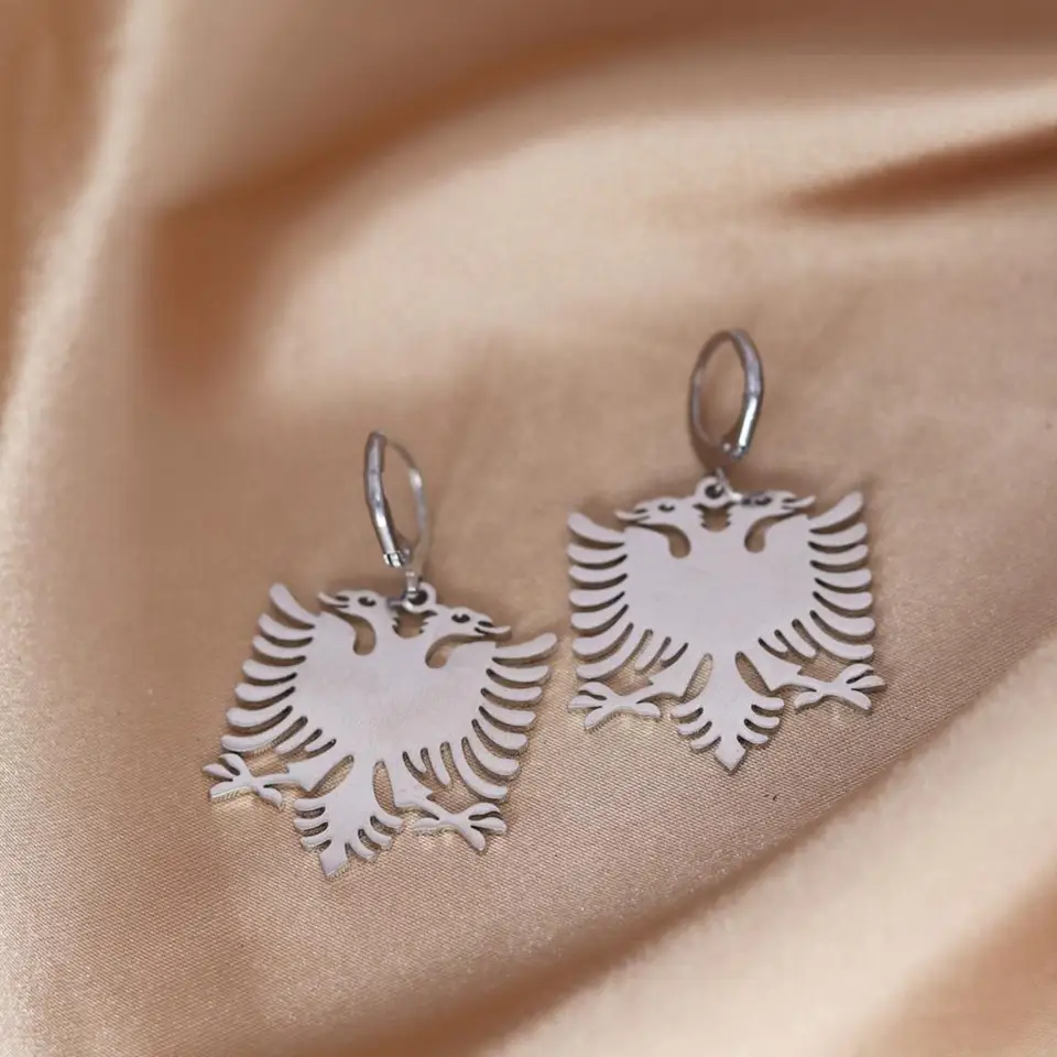 Todorova Albánsko Eagle Pendant Hoop náušnice Coat ruží s dvojitým náušnicami orla Etnické dary pre ženy
