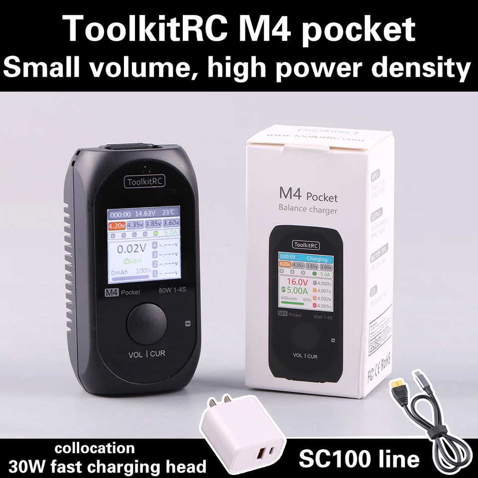 TOGLKITRC M4 Pocket DC 80W 5A XT30 XT60 Vstup USB-C Vstup/výstupný nabíjačka pre funkciu rýchlej nabíjačky batérie 1-4s LiPo