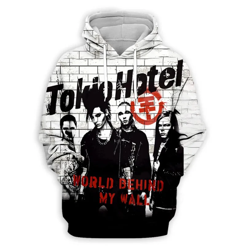 Tokio Hotel 3D tlačené mikiny muži Men módne móda y2k kapucňu nadmerne nadmerne pulvovery s kapucňou s kapucňou harajuku mužské oblečenie