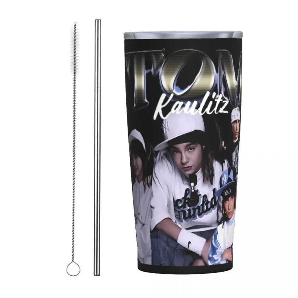 Tokio Hotel Tom Kaulitz Izolovaný pohárik so slamkami Lid Rock Music Band vákuum tepelný hrnček vonkajší teplý studený nápoj pohár 20 oz