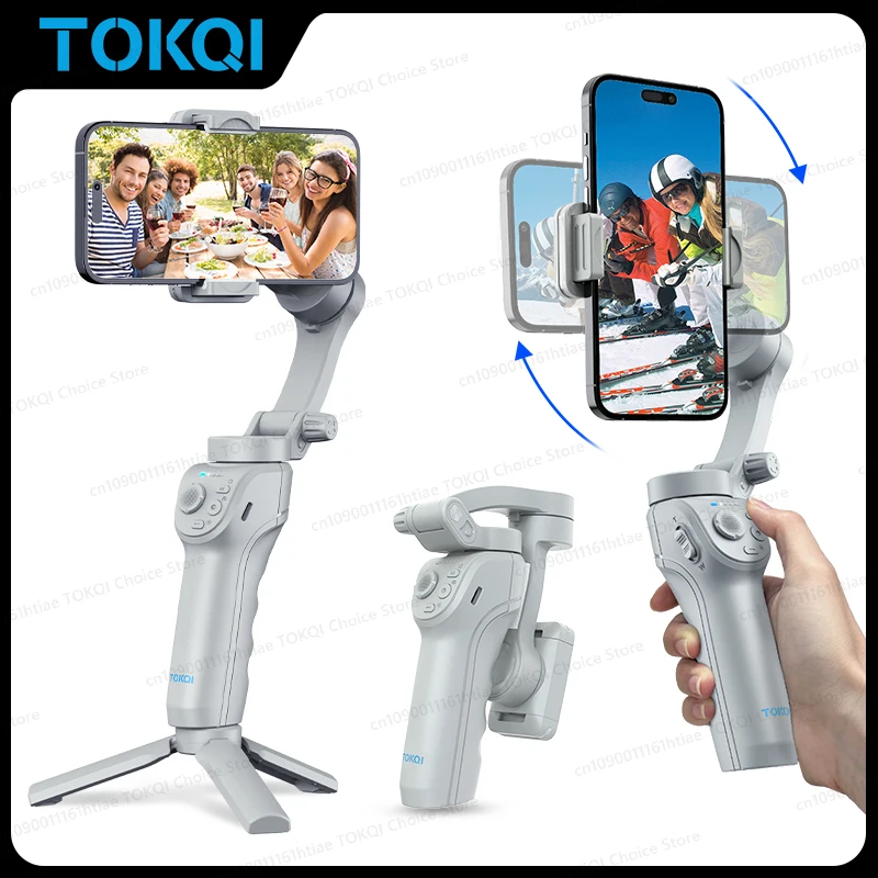 Tokqi M01 3-os anti-poserie vreckový vreckový gimbal stabilizátor Skladacie držiak selfie statív s výplňou pre smartfón iPhone