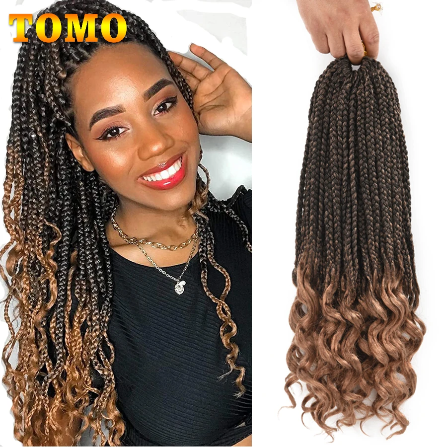 Tomo Goddess Box Braids Grochet Hair s kučeravými koncami 14 18 palcov 3S Wavy Box Braids Syntetické pletenie vlasov predlžovanie 22 koreňov