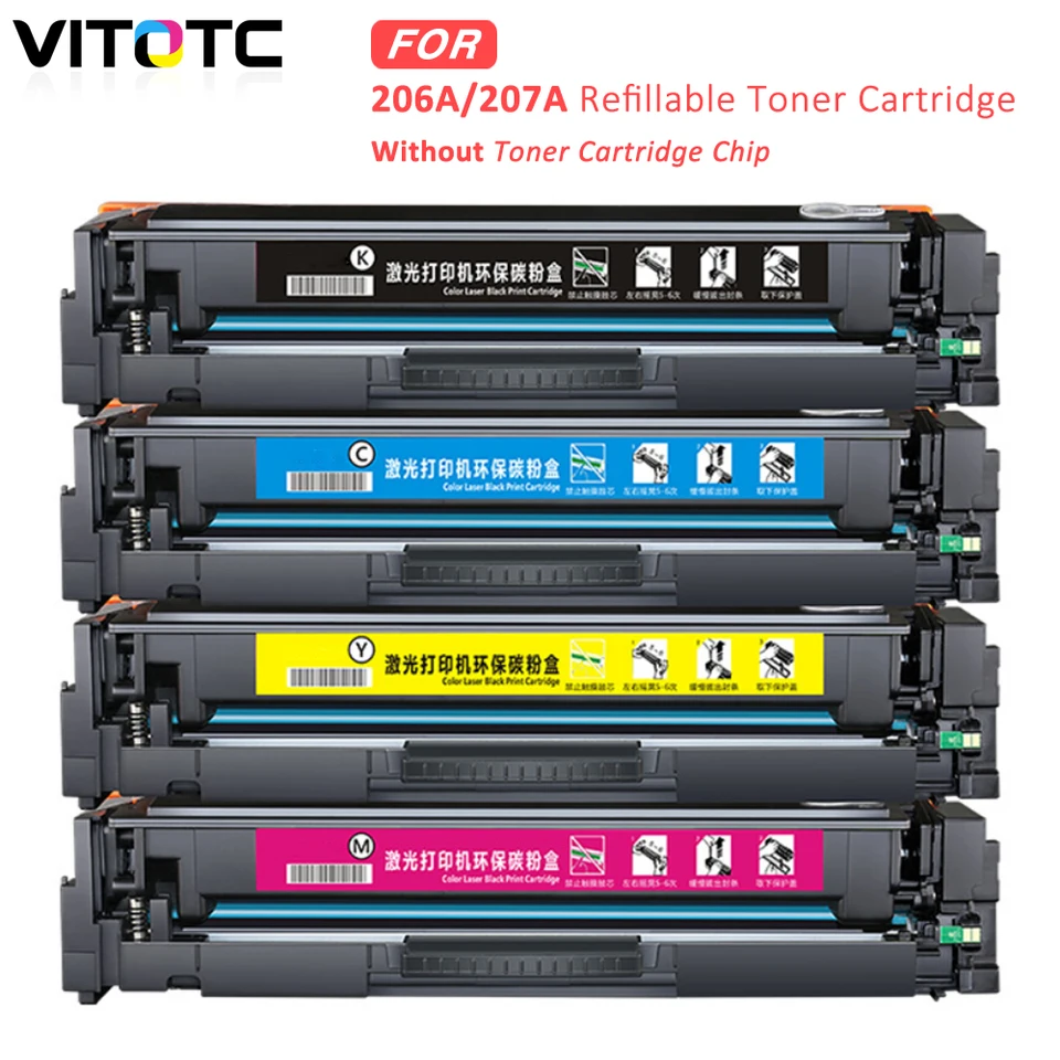 Tonerová kazeta pre farebnú farbu HP LaserJet Pro M283FDW M283FDN M255DW M282NW M155A M182NW MFP tlačiareň Kompatibilná 206a 207a (No Chip)