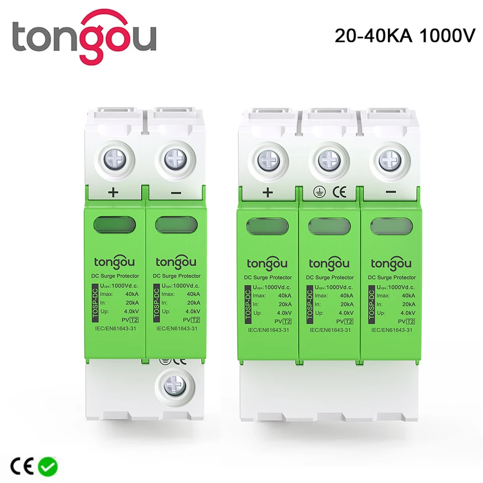 Tongou 1000V DC Ochranné ochranné zariadenie (SPD) 2P 3P 20KA-40KA Protector napätia a zadok blesku pre solárne PV systémy