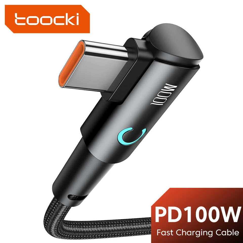 Toocki 90 stupňov lakťový kábel USB typu C PD 100W Rýchle nabíjanie USB C na typ C kábel pre Xiaomi Samsung Huawei USB Type C kábel