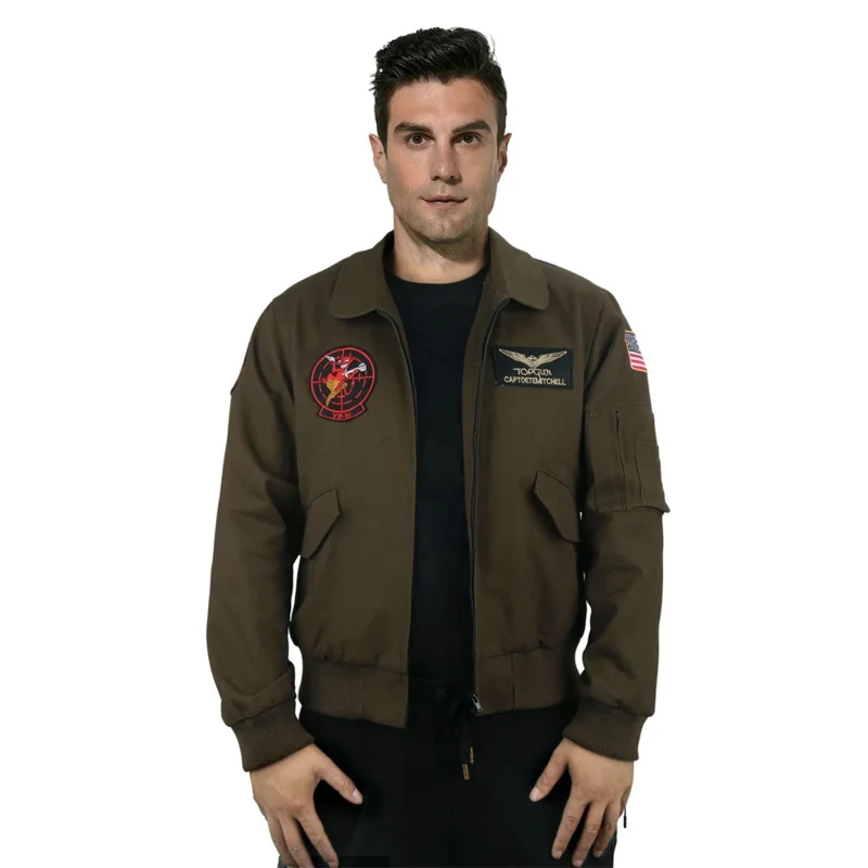 Top Gun 2 Bunda zips Pánske hnedé farebné bavlna Aviator Coat Maverick 2022 Tom Cruise Medellin Cosplay kostým fafjlgjslg @