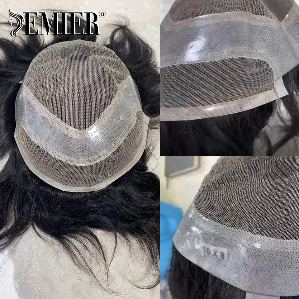 Top švajčiarska čipka so základňou PU základná vlasová protéza prírodná vlasová vlasová línia Indian Human Hair Toupee Man parochňa DRUBLE Exhuast Systems Unit