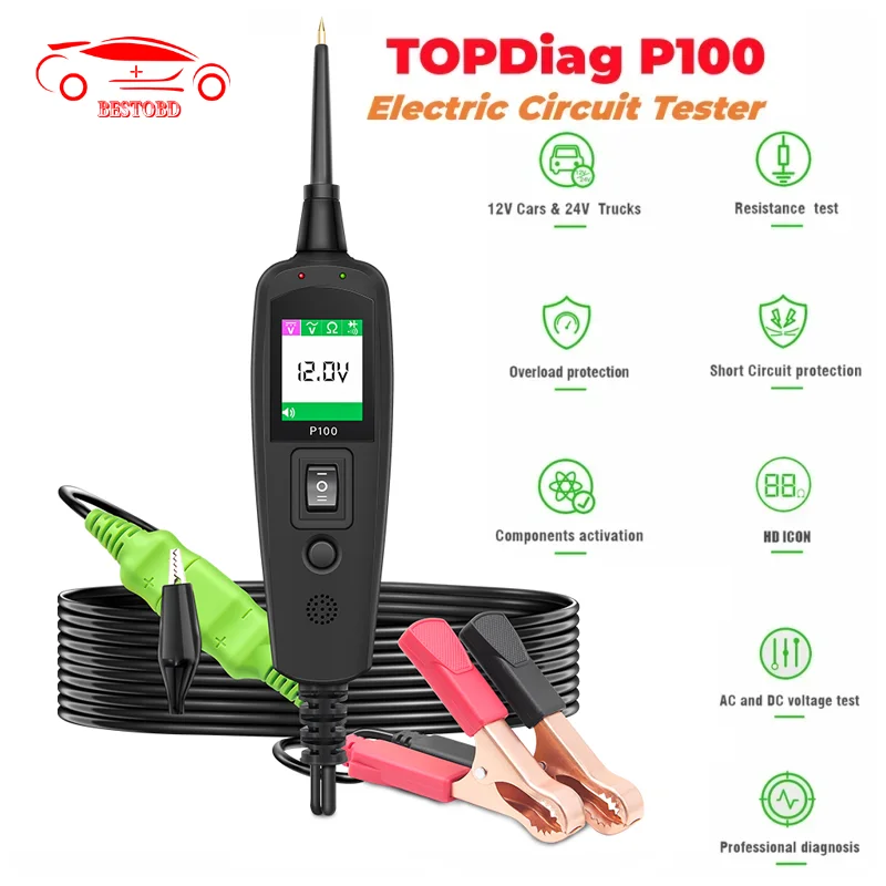 TOPDIAG P100 Elektrický obvod tester Power skenovanie obd2 tester batérie OBD CAR Diagnostické automatické opravy nástroje